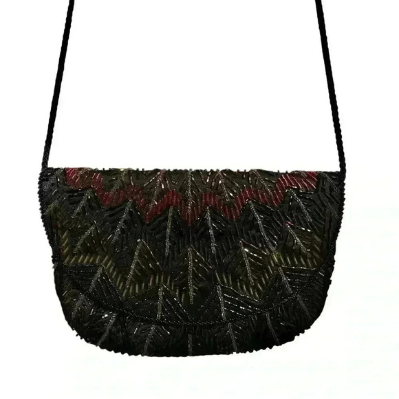 VGT Hand Beaded Multi-color Clutch with Corded Shoulder Strap - Picture 2 of 14